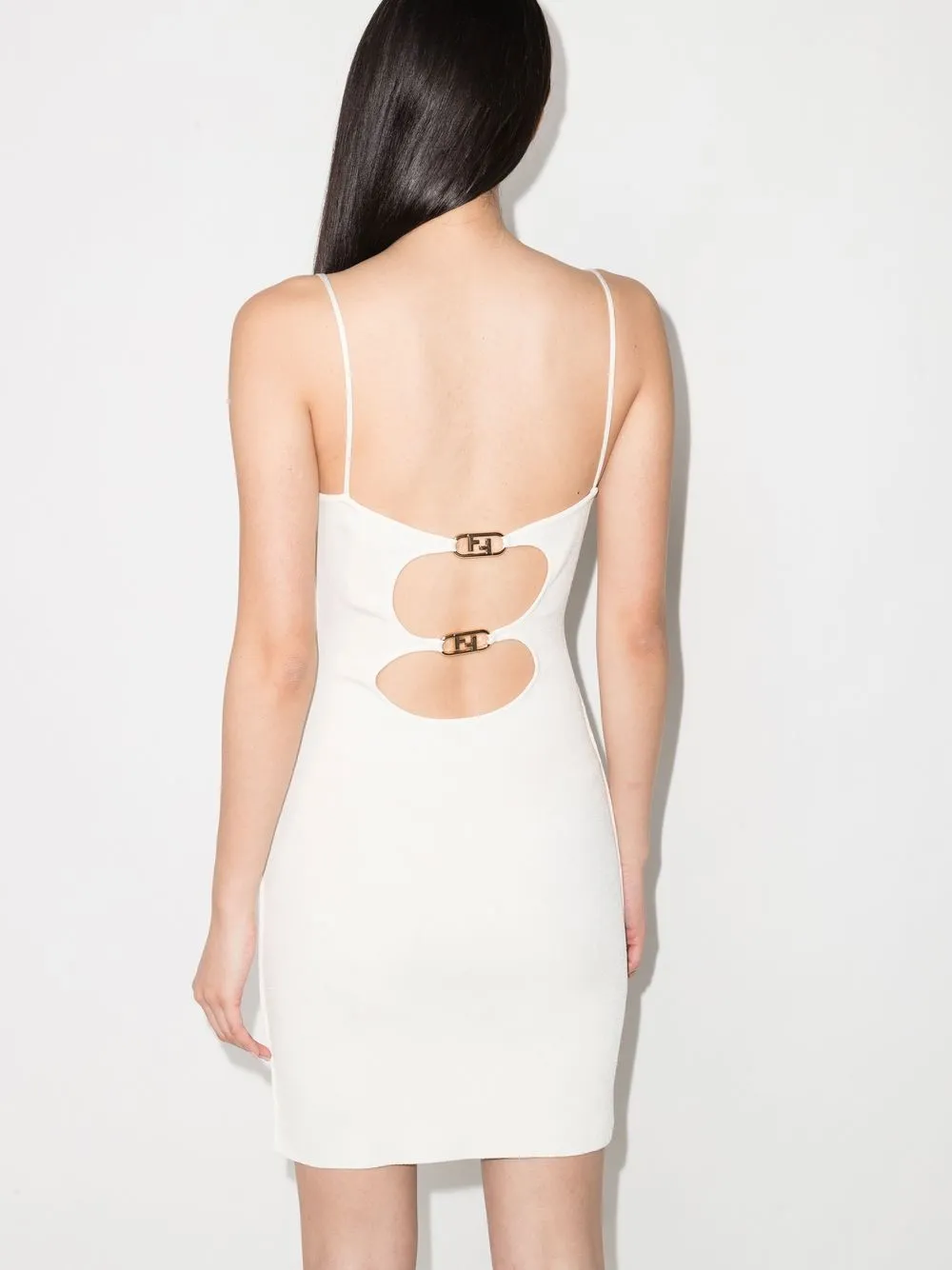 Fendi Embellished Cutout Stretch-knit Mini Dress In Nude