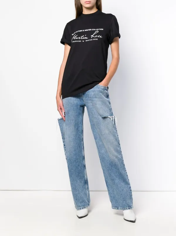 【関税込み】Martine Rose ブルー ロゴ タイト Tシャツ Martine Rose logo-print T-shirt | Blue | FARFETCH
