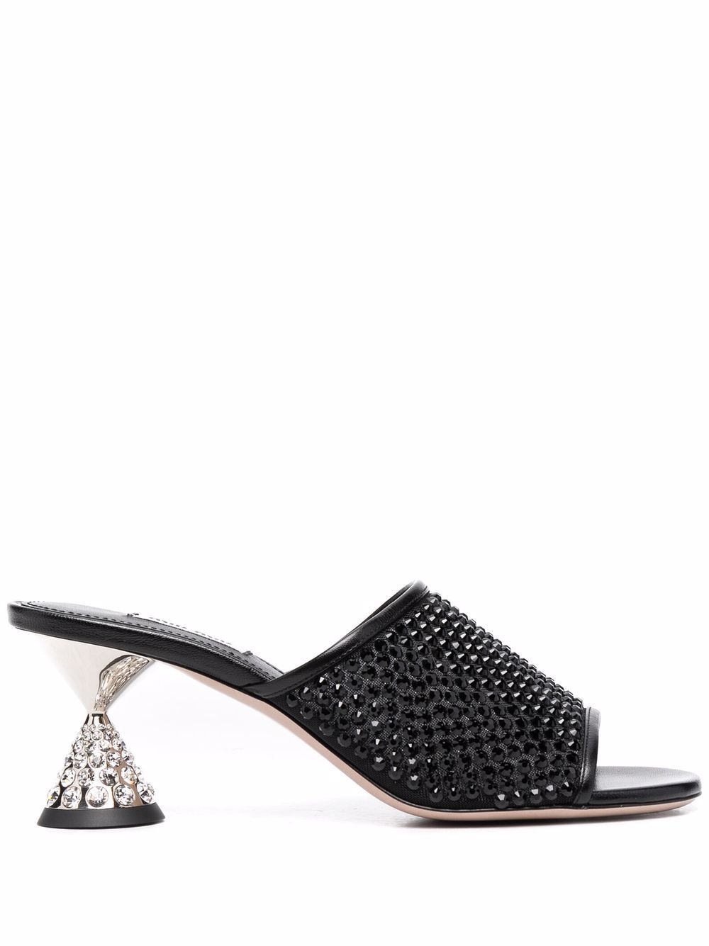 Miu crystal-embellished leather sandals Black