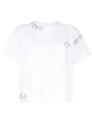 Sacai Piercing crew-neck Cotton T-shirt | White | FARFETCH
