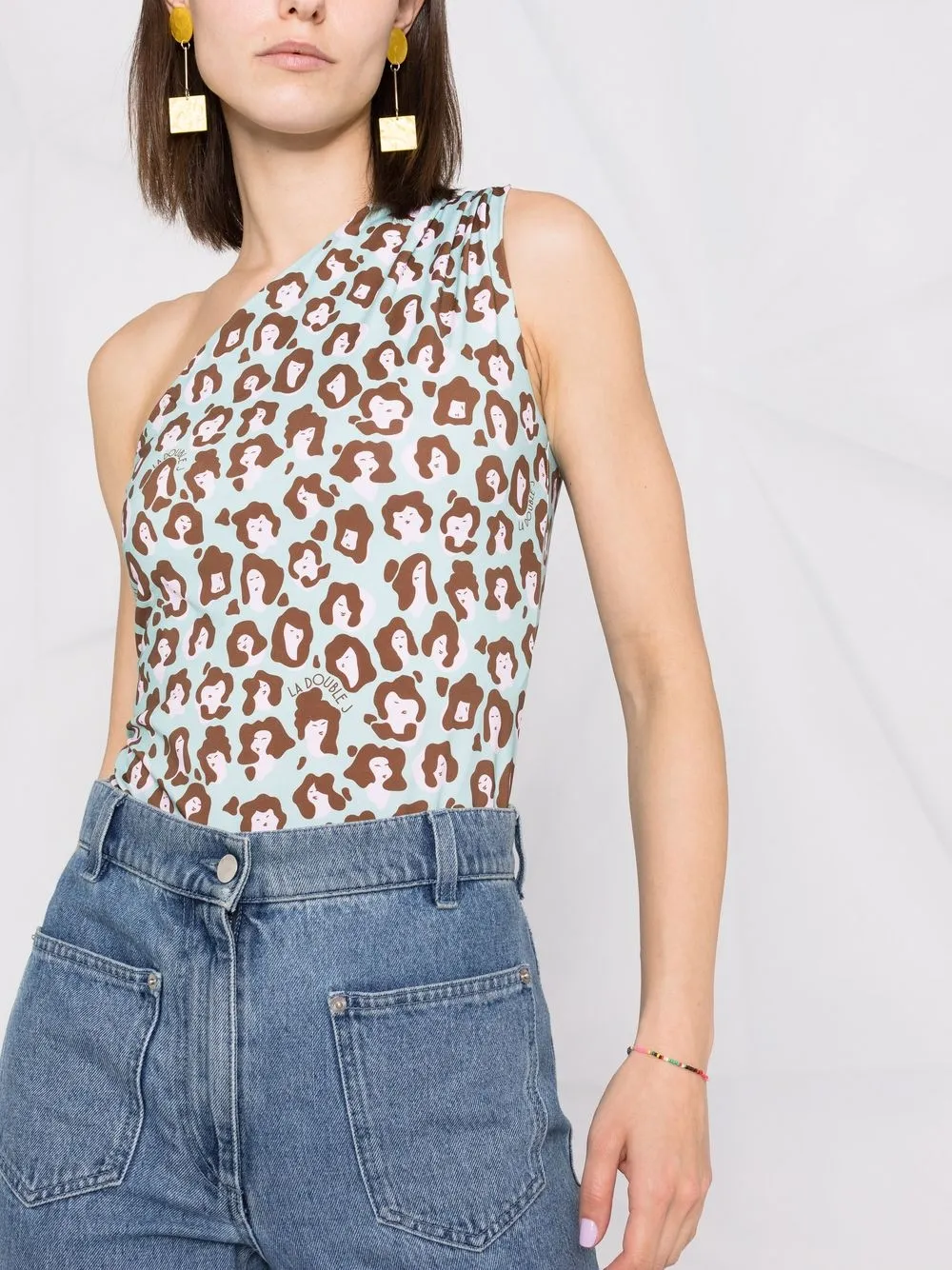 La Doublej Lady Leopard-print One-shoulder Top In Blue
