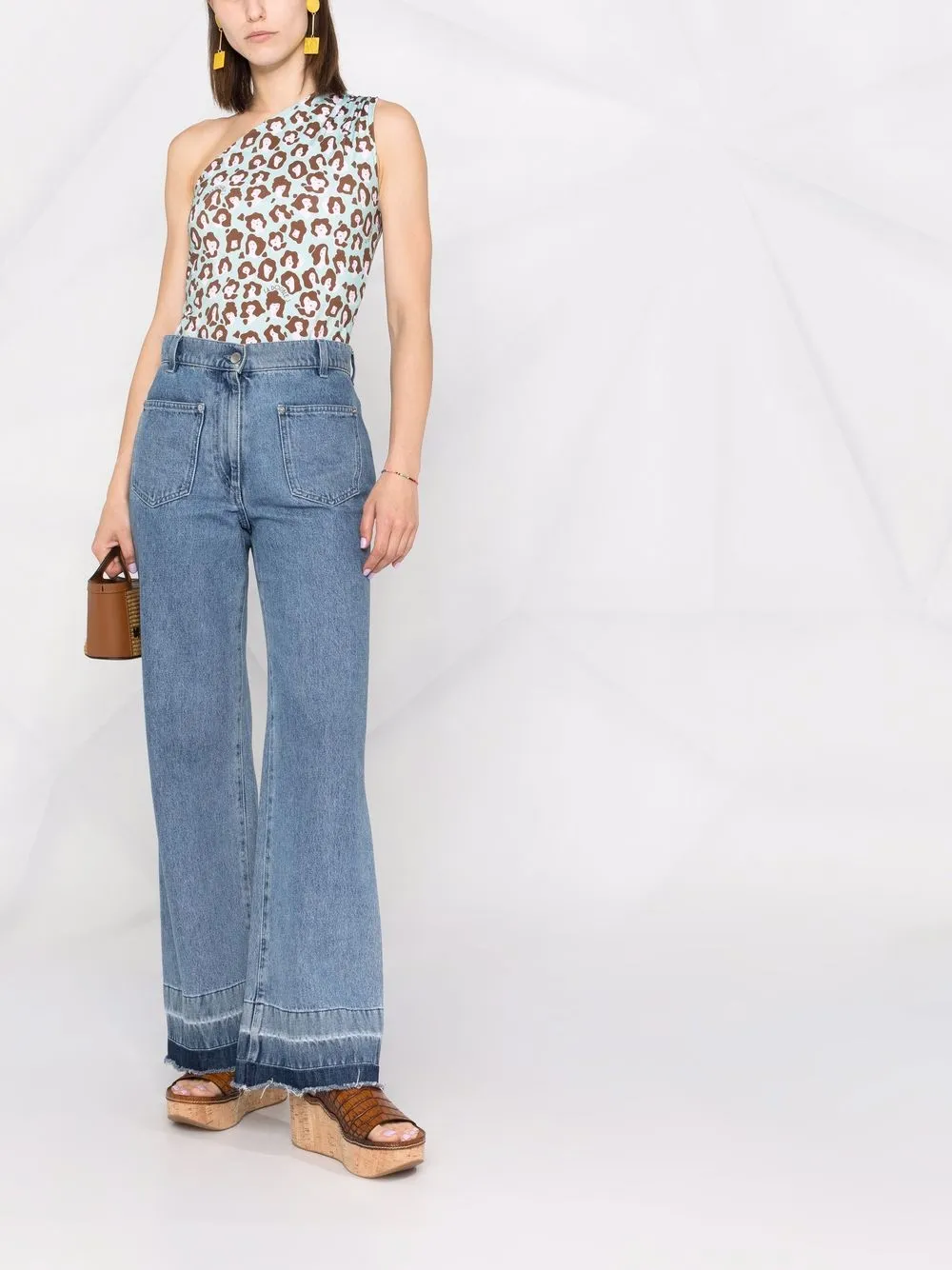 La Doublej Lady Leopard-print One-shoulder Top In Blue