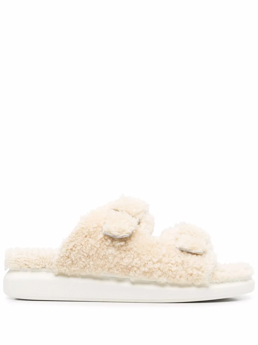 shearling-trim open toe sandals