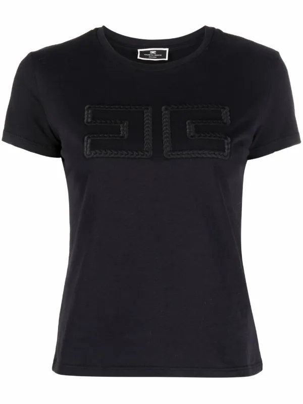 Elisabetta Franchi Spring Summer 2019 black t-shirt with embossed logo -  MA-117-91E2-V140-110