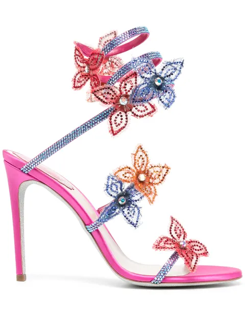 Sandales René Caovilla - Cuir Vert, Appliqués Floraux, Taille 5,5 US - Neuves Dans Boîte, Fait Main En Italie