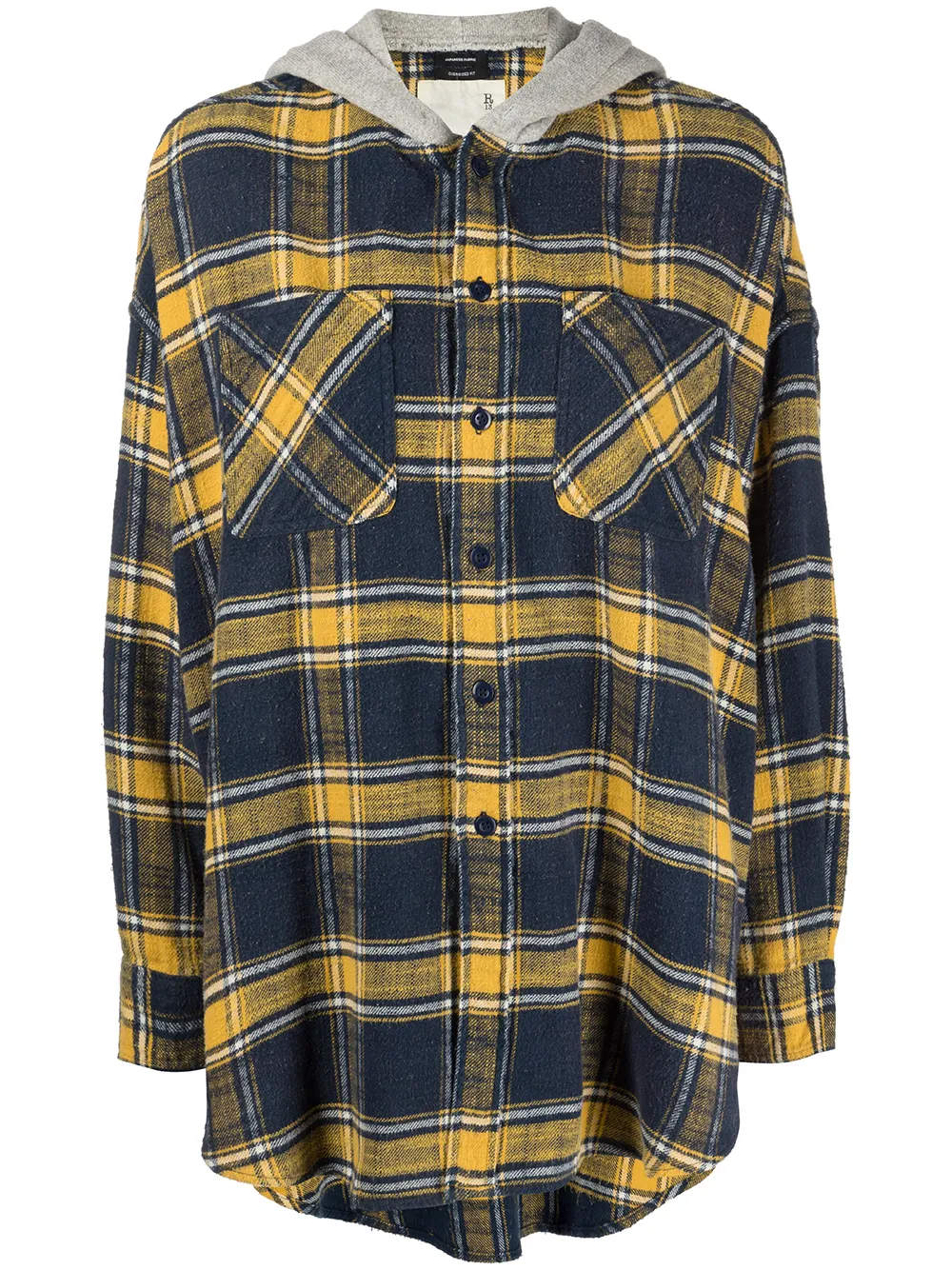 

R13 hooded check-print shirt - Blue