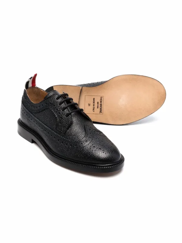 Thom Browne Kids Pebbled leather Lace Up Brogues Black