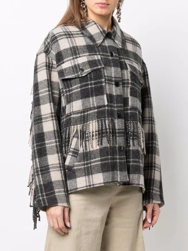 Isabel Marant Étoile Filora Fringe-Trim Checked Shirt Jacket - Neutrals
