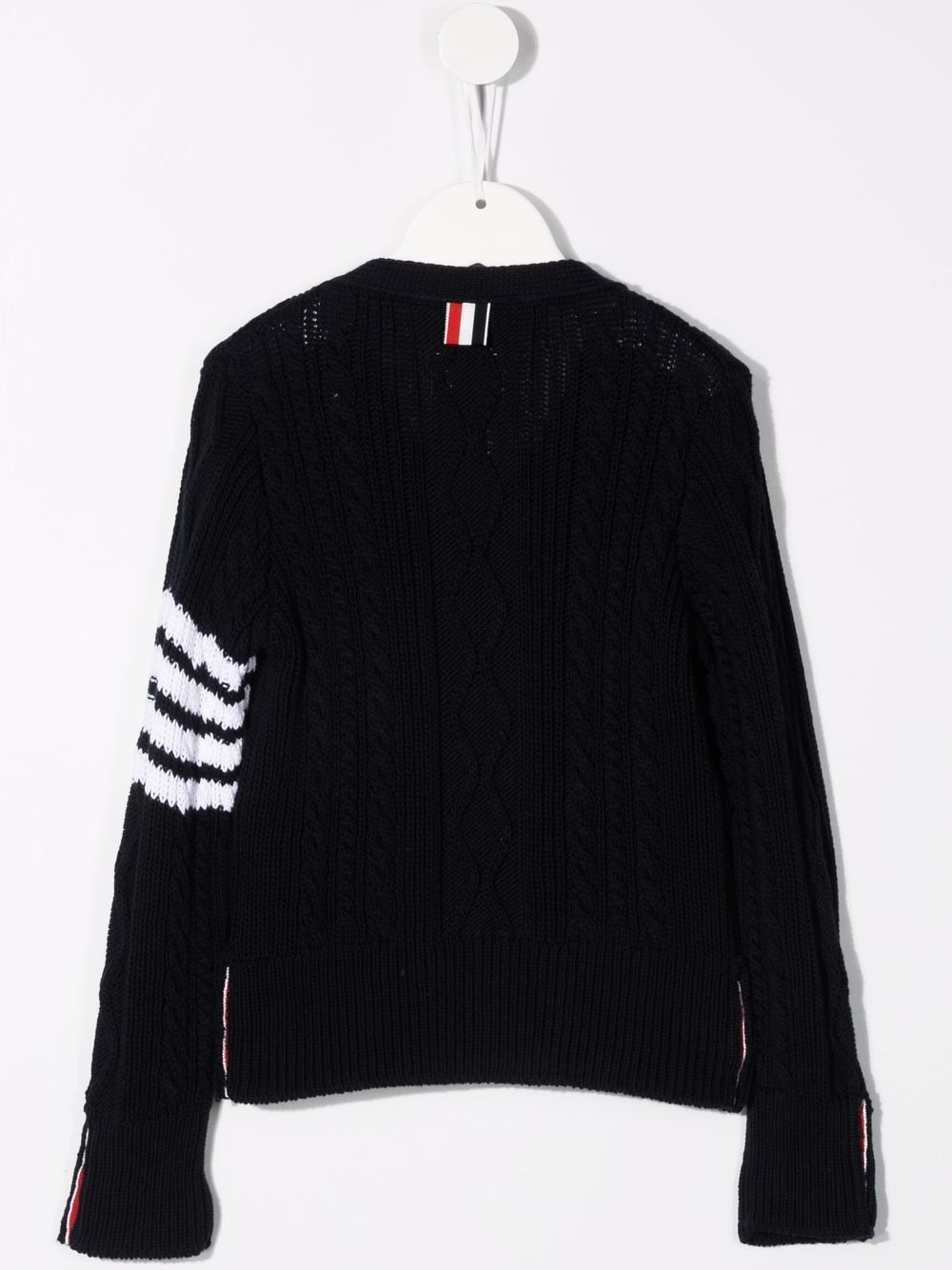 Image 2 of Thom Browne Kids 4-Bar cable-knit cotton cardigan