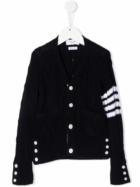 Thom Browne Kids 4-Bar cable-knit cotton cardigan