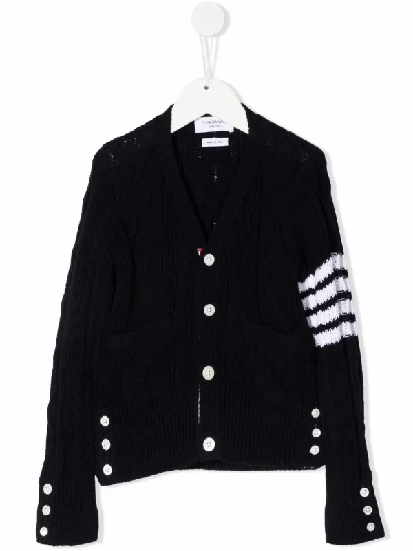Thom Browne Kids 4 Bar cable knit Cotton Cardigan Farfetch