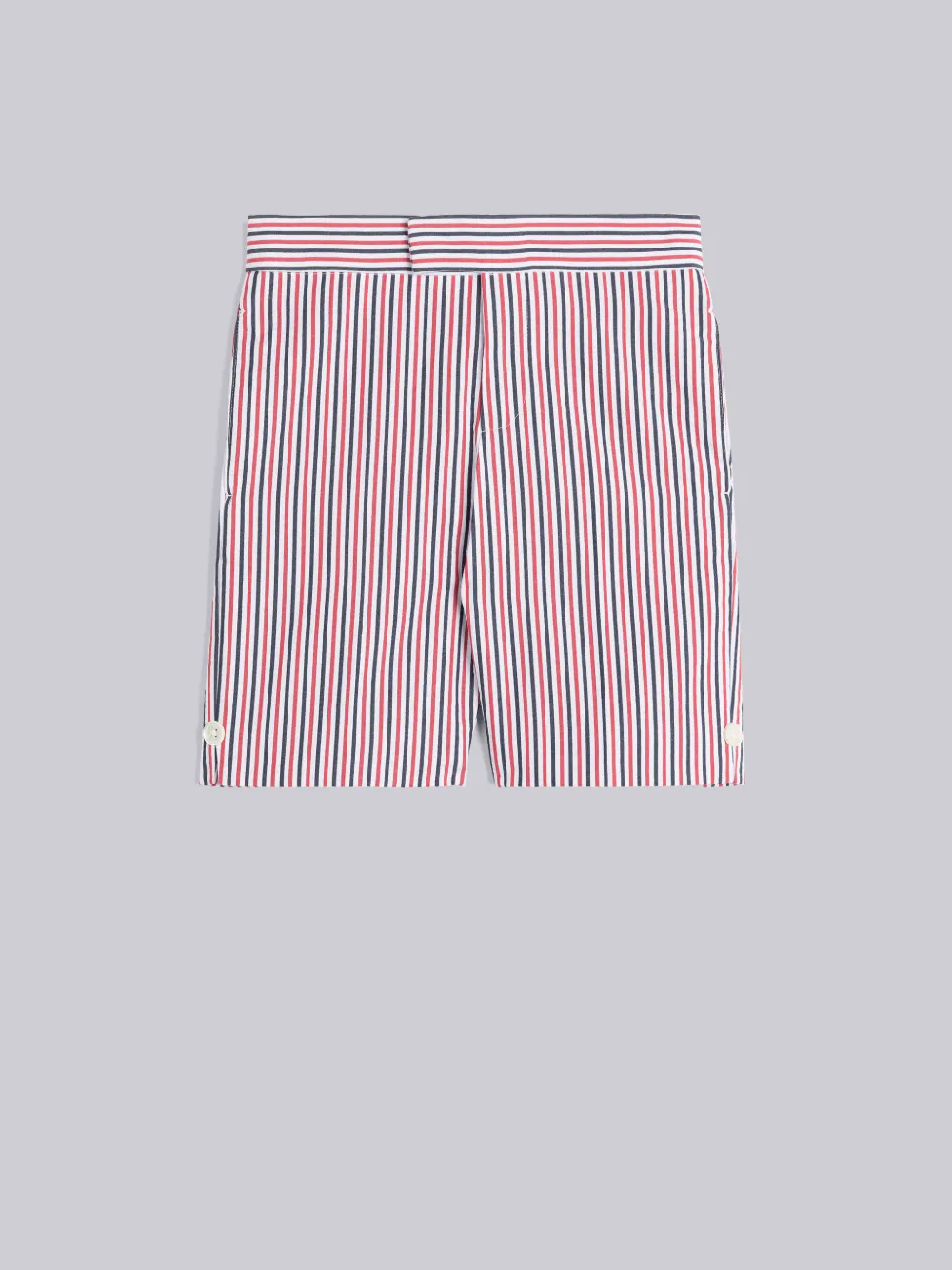 Thom Browne Striped Seersucker Bermuda Shorts In Red
