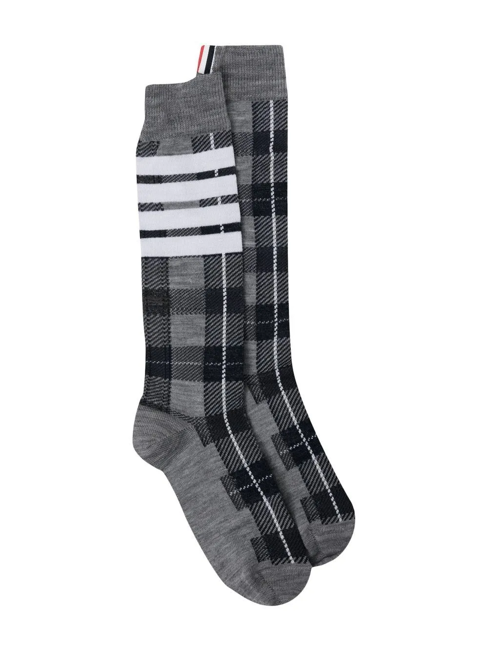 

Thom Browne Kids 4-Bar stripe tartan mid-calf socks - 035 MED GREY