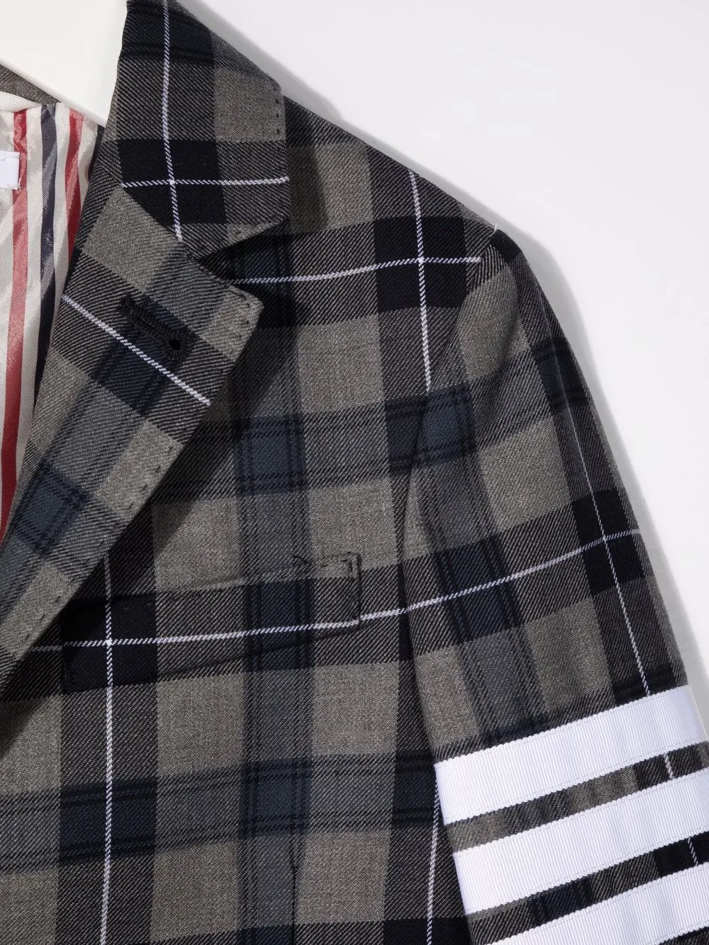  Thom Browne Kids Kariertes Sakko Mit Streifen   Grau 
