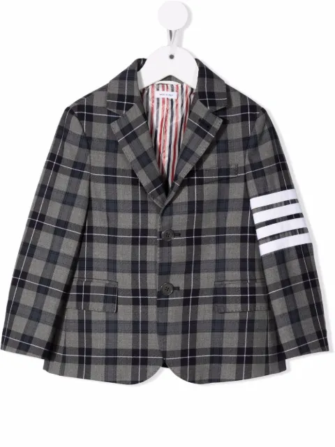 Thom Browne Kids 4-Bar tartan blazer