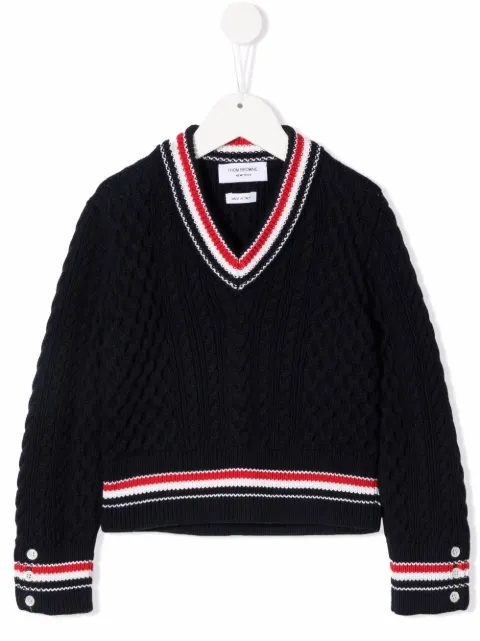 Thom Browne Kids RWB Cricket Cable sweater