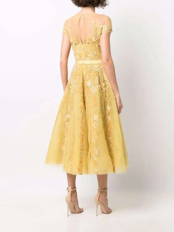 Zuhair Murad Embroidered Midi Dress - Yellow