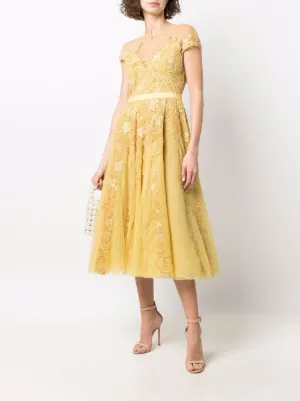 zuhair murad bead embroidered tea length dress