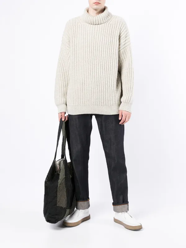 white chunky polo neck jumper