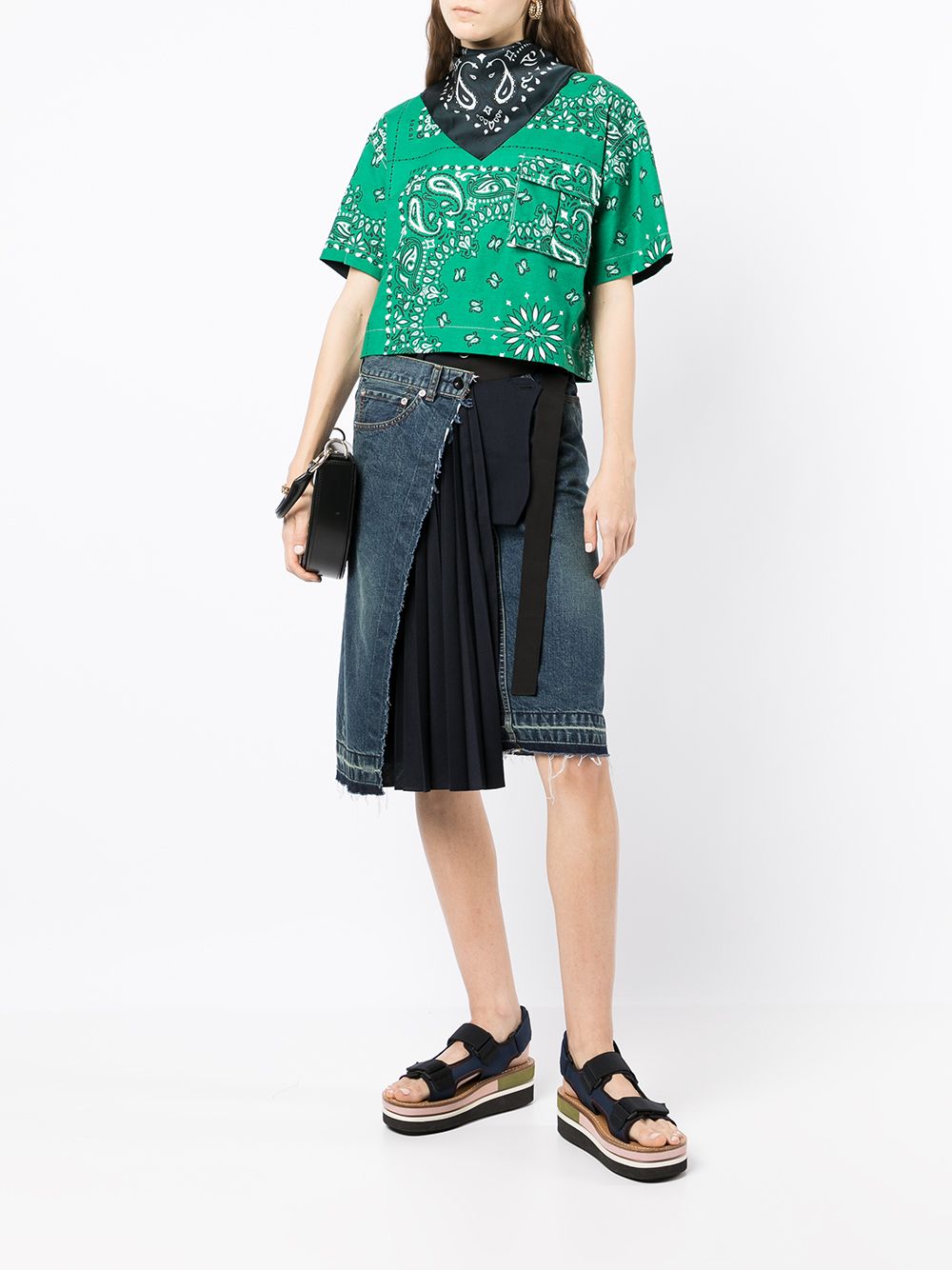 sacai T-shirt met paisley-print - Groen