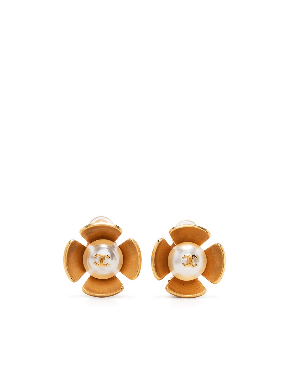 

Chanel Pre-Owned aretes de clip CC Clover 1996 - Dorado