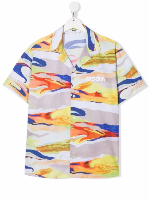 Msgm Kids قميص بطبعة كاموفلاج وأكمام قصيرة