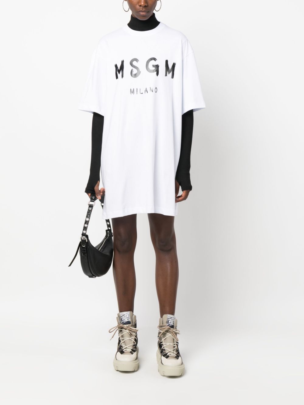 Image 2 of MSGM logo-print cotton T-shirt dress