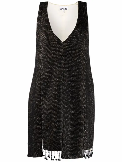 GANNI beaded step-hem shift dress