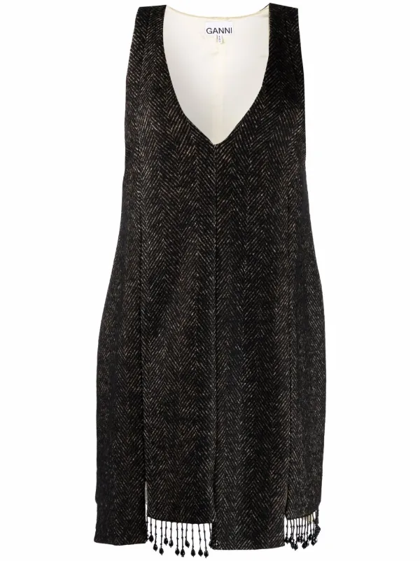 GANNI Beaded step-hem Shift Dress | Black | FARFETCH KW