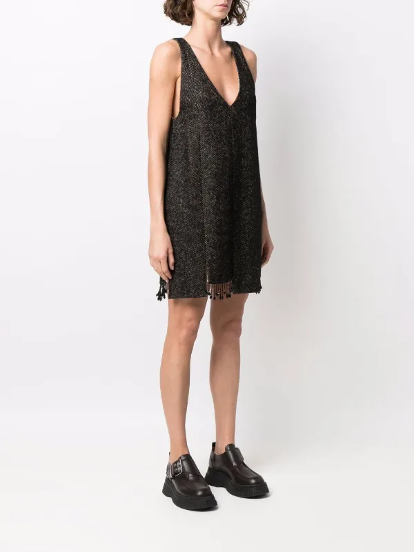 Ganni Beaded Step-hem Shift Dress - Black