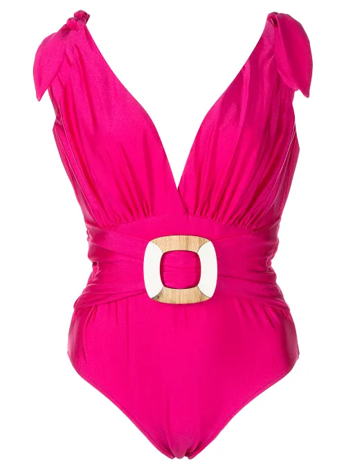 Maillot de bain ceinturé à col plongeant - PatBO - Modalova