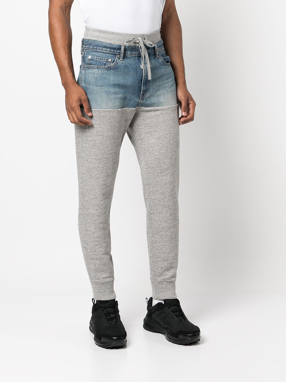 Shop Romeo Hunte Denim-panelled Jersey Trousers In Grey