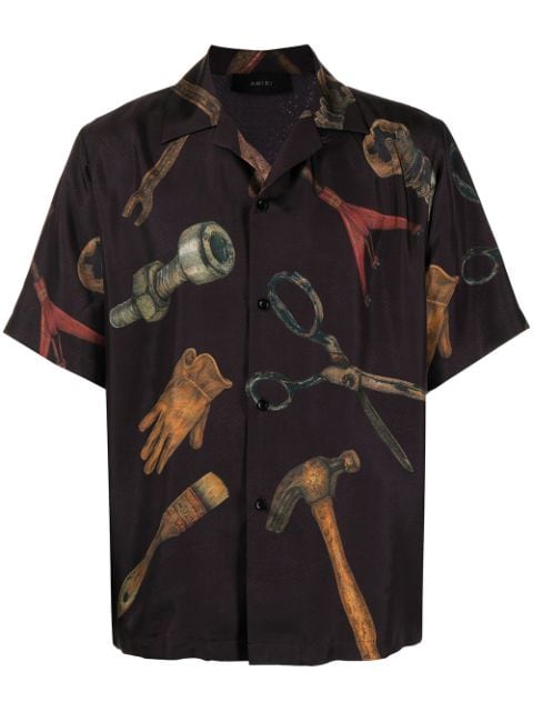 AMIRI tool-print short-sleeve silk shirt