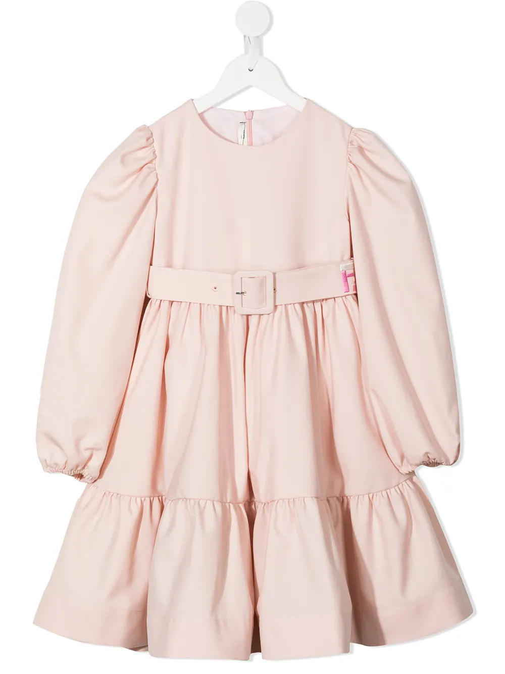 Fendi Kids' Puff-sleeve Belted Dress In Pink