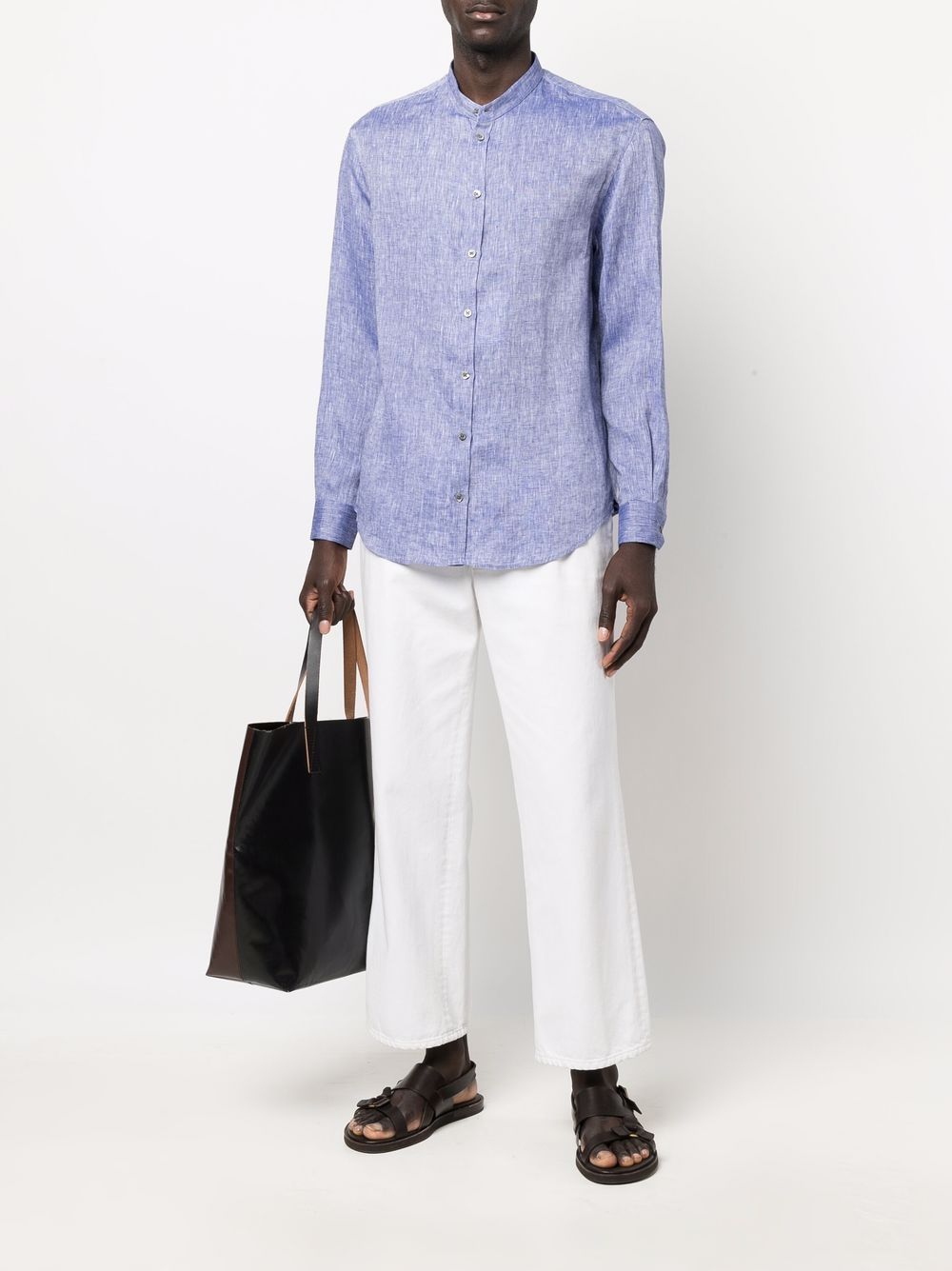 Emporio Armani Band Collar Linen Shirt - Farfetch