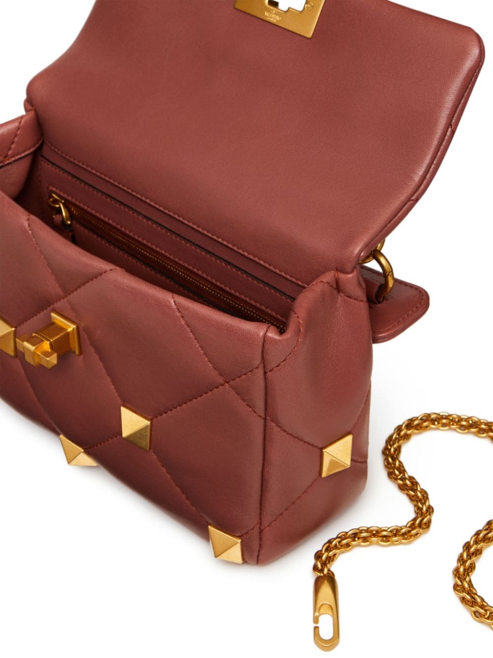 Shop Valentino Medium Roman Stud Shoulder Bag In Brown