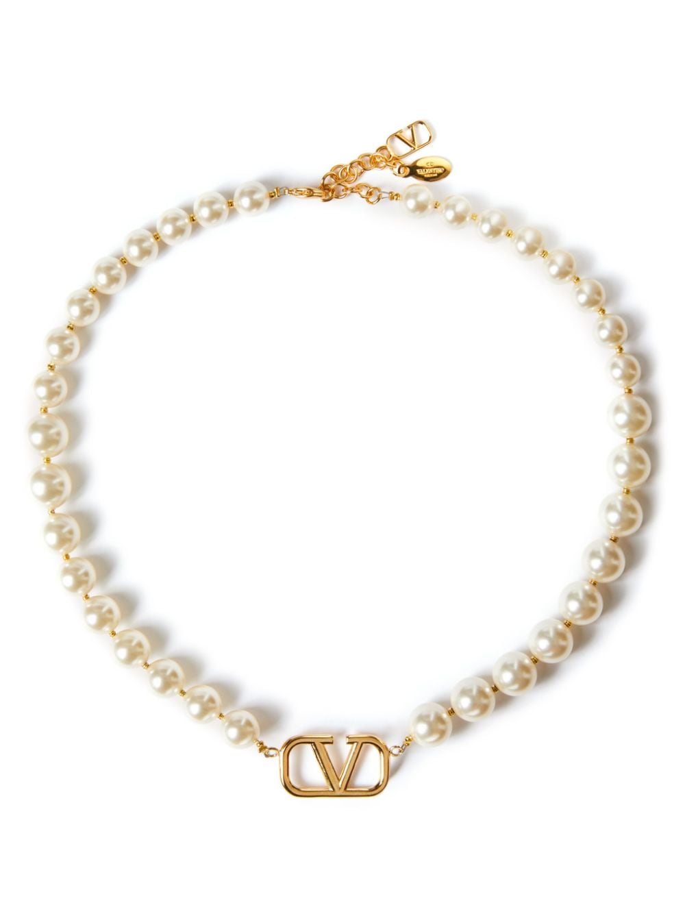 Shop Valentino Vlogo Signature Pearl Necklace In White