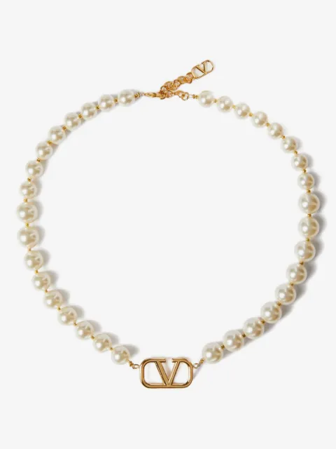 Valentino Garavani Vlogo Signature metal necklace with swarovski pearls