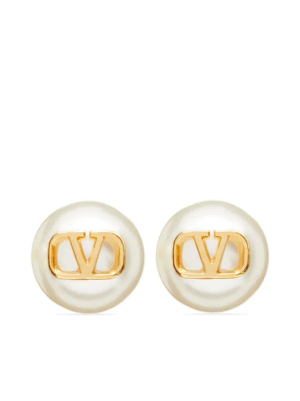 Valentino Vlogo Mini Imitation Pearl Stud Earrings Gold/ Pearl