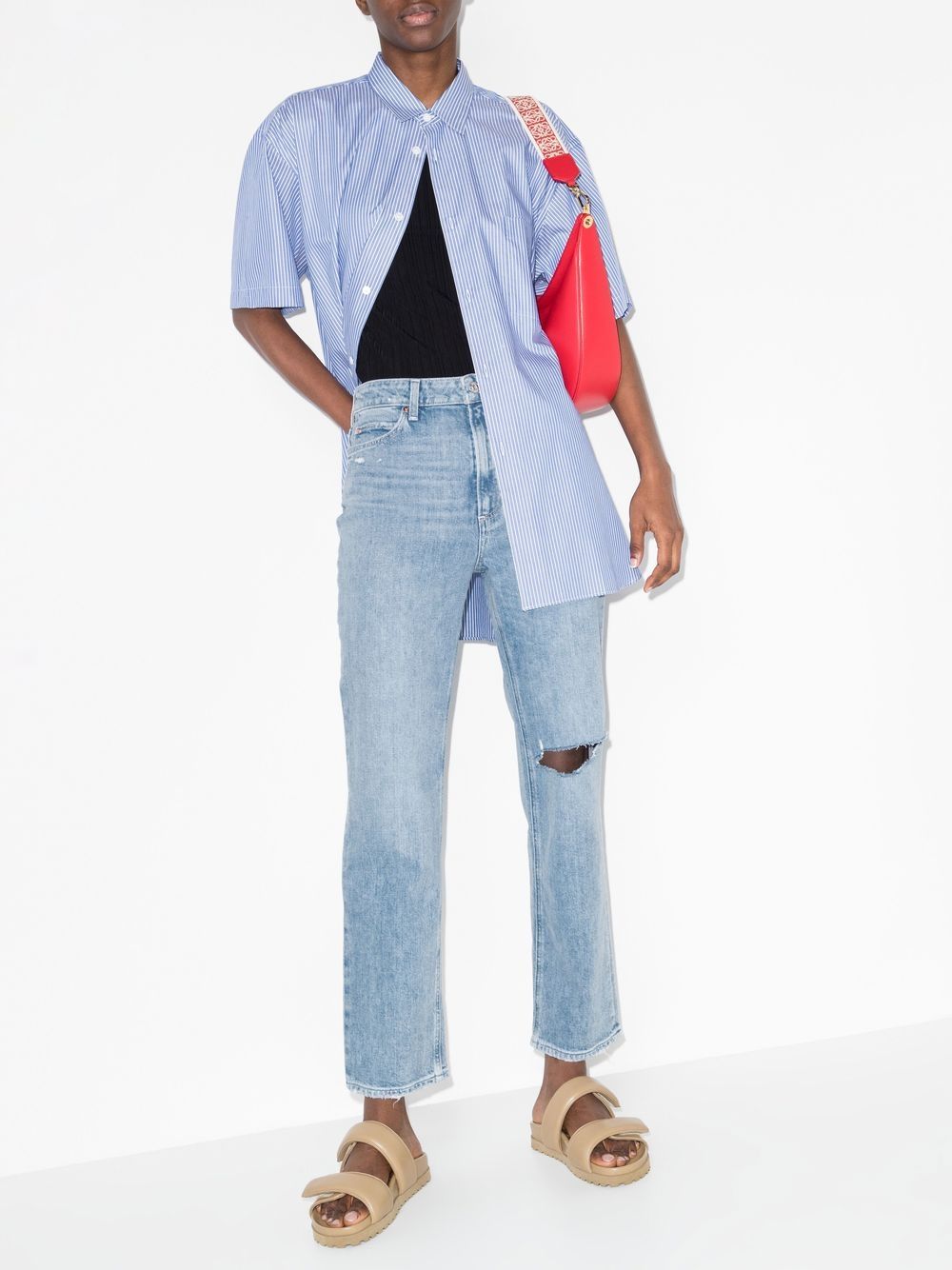 Shop Paige Noella High-waisted Straight Leg Jeans In Blue