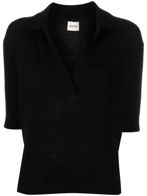 KHAITE Jo shortsleeved cashmere polo top 
