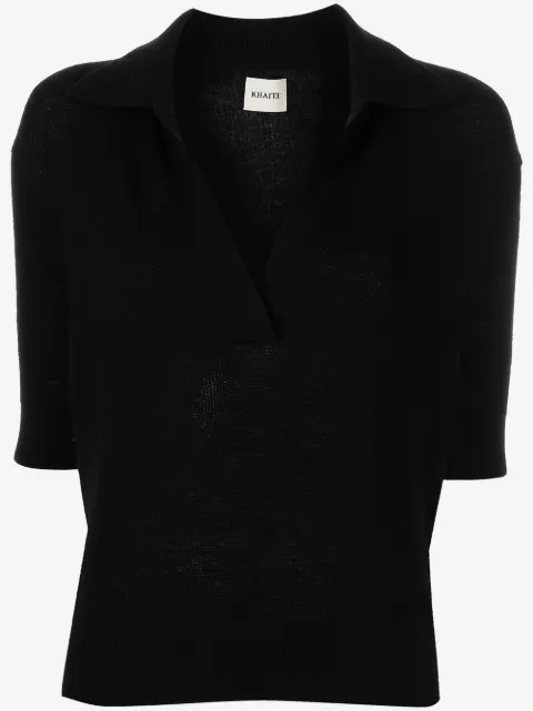 KHAITE Jo shortsleeved cashmere polo top 