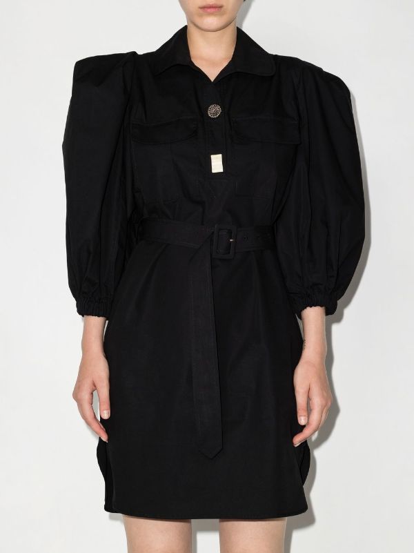 Black puff sleeve sales belted shirt dress