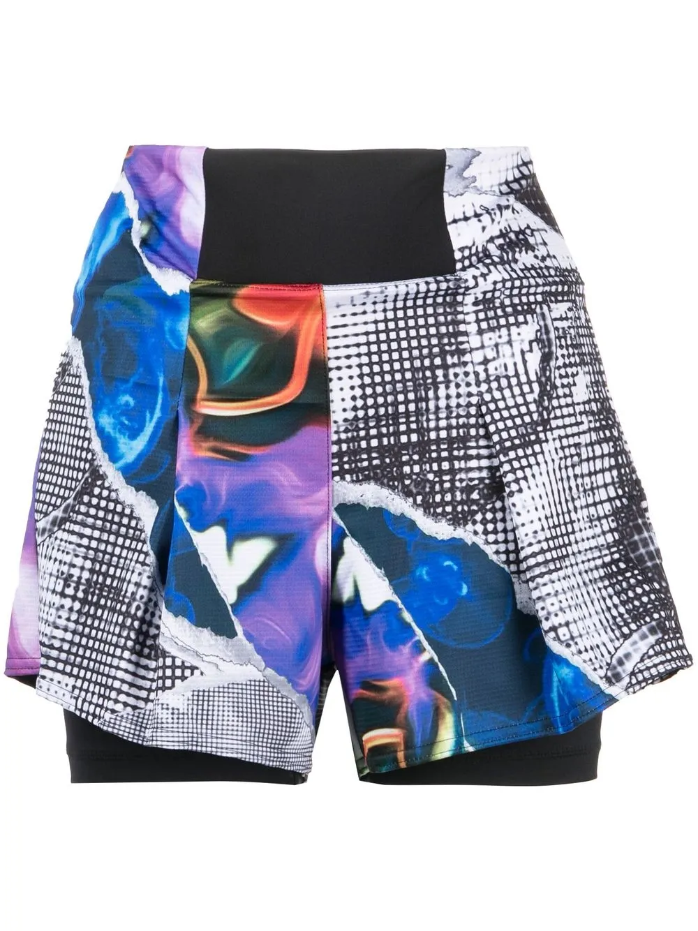 

adidas patchwork graphic-print tennis shorts - Black