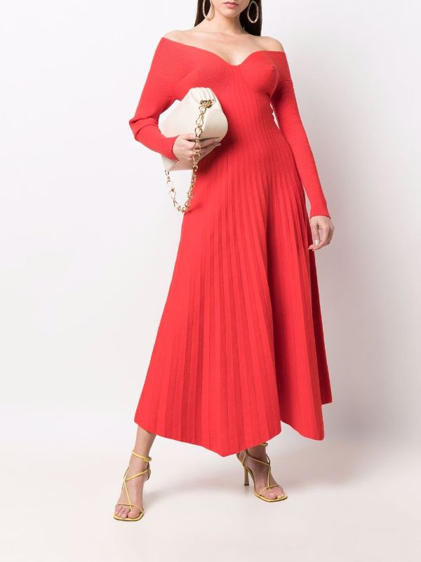 Maria Lucia Hohan off-shoulder ribbed-knit Flared Dress - Farfetch