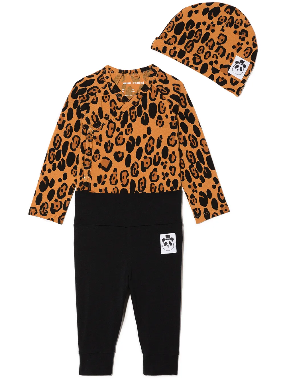 

Mini Rodini set de tres piezas con estampado de leopardo - Naranja