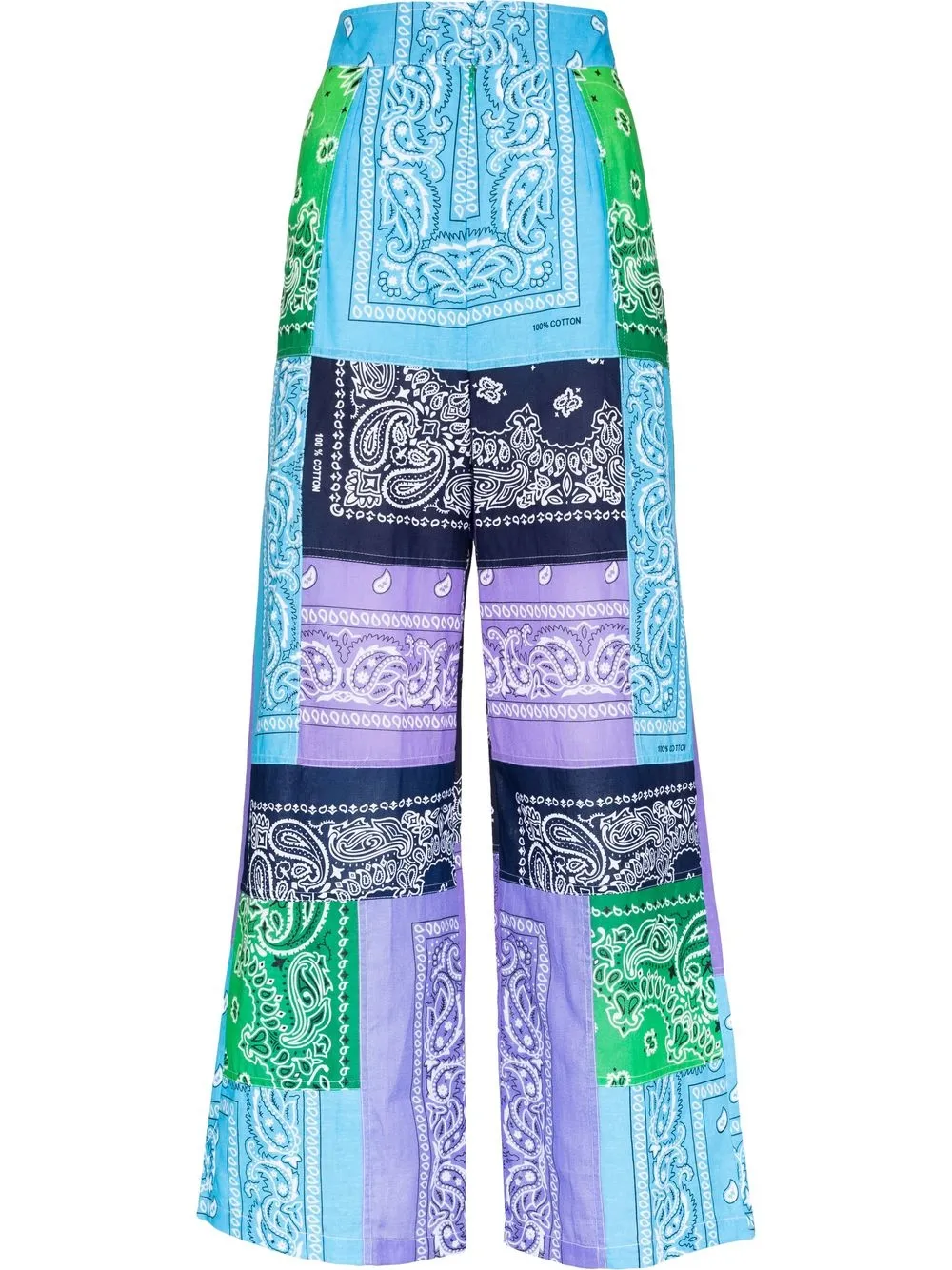 Arizona Love Bandana Print Wide Leg Cotton Trousers In Blue,green,purple,light Blue