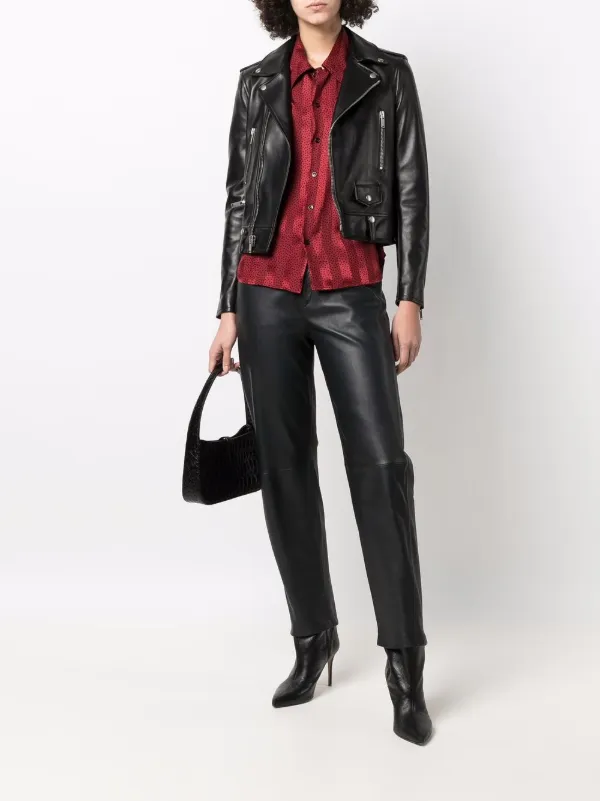 Balmain Leather Biker Jacket with Mini Monogram Print