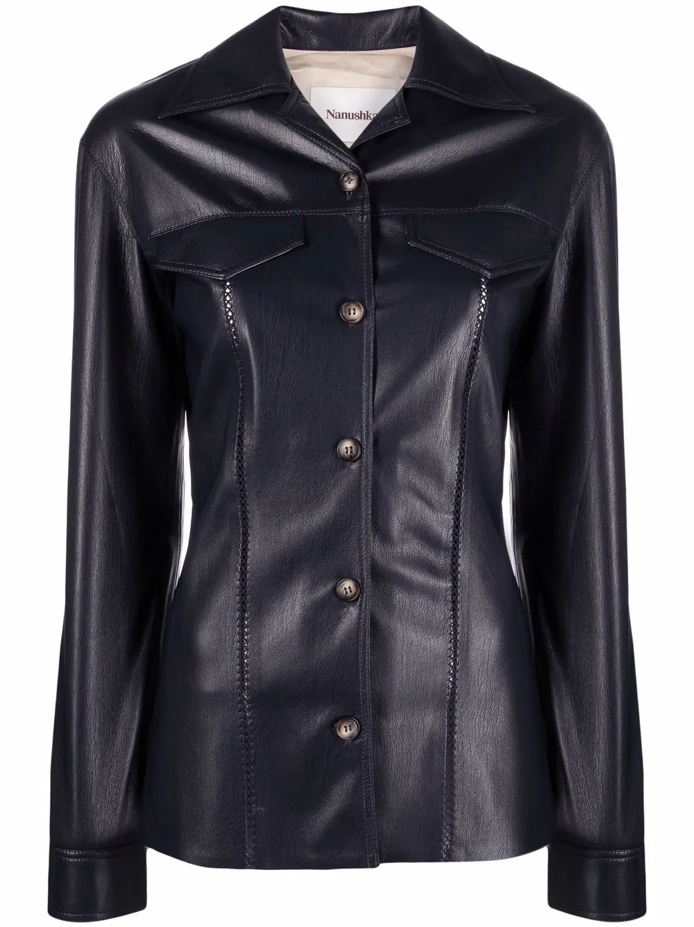 Nanushka Long-sleeved Faux-leather Shirt In Blue