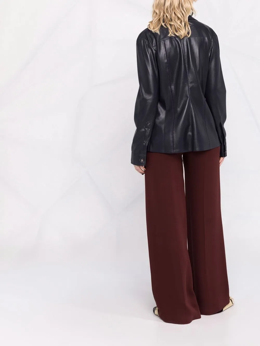 Nanushka Long-sleeved Faux-leather Shirt In Blue